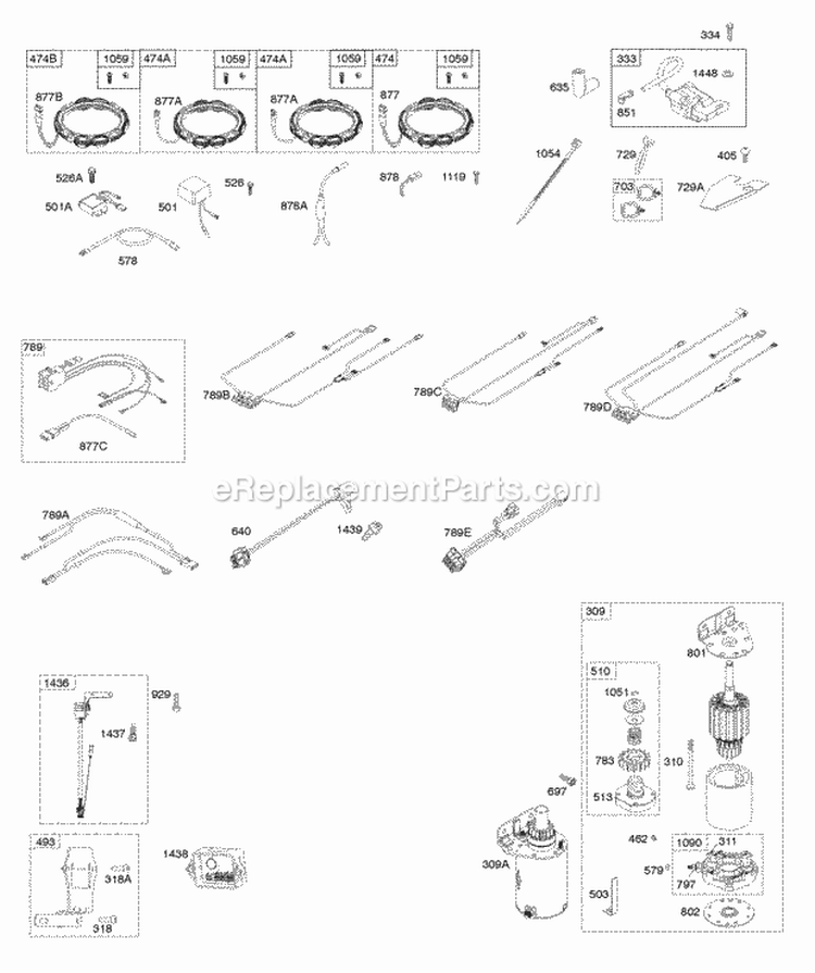 Alternator Wire Harness Starter Ignition Ecu Diagram and Parts List for 40H777-0025-G5  Briggs and Stratton Engine